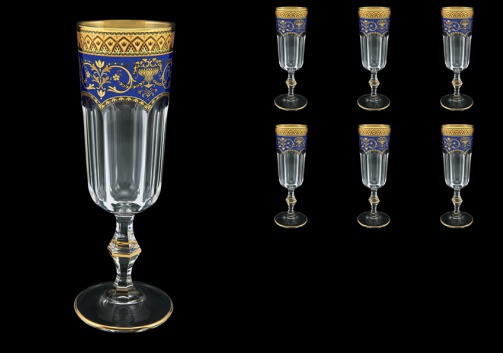 Provenza CFL PEGC Champagne Flutes 160ml 6pcs in Flora´s Empire Golden Blue Decor (23-524)