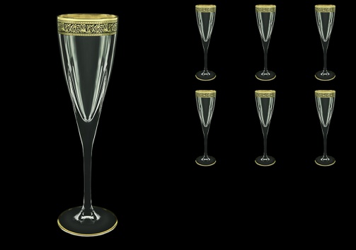 Fusion CFL FMGB Champagne Flutes 170ml 6pcs in Lilit Golden Black Decor (31-434)