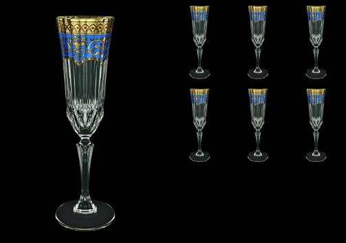 Adagio CFL AEGC Champagne Flutes 180ml 6pcs in Flora´s Empire Golden Blue Decor (23-594)