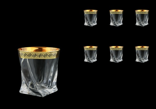 Bohemia Quadro B2 QAGB Whisky Glasses 340ml 6pcs in Antique Golden Black Decor (57-465/b)