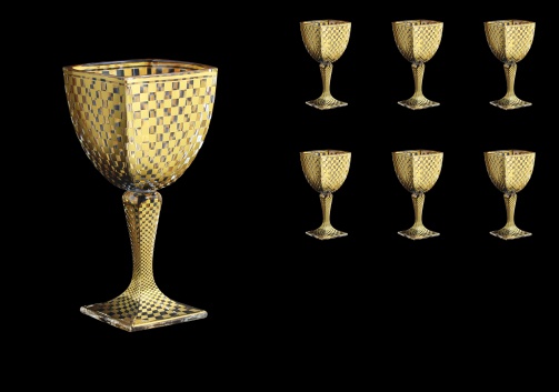 Arezzo C3 ACHG N Wine Glasses 270ml 6pcs in Chessboard Golden Decor+N (767)