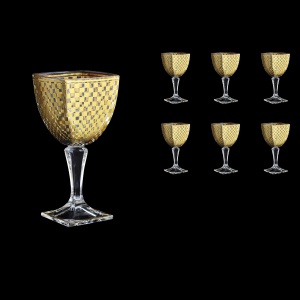 Arezzo C2 ACHG Wine Glasses 300ml 6pcs in Chessboard Golden Decor (764)