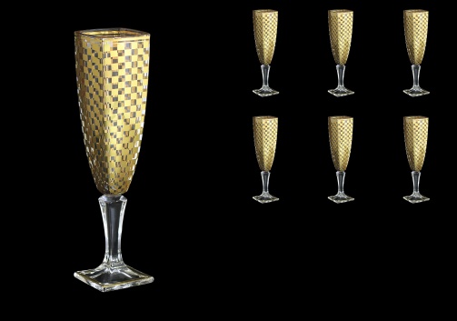 Arezzo CFL ACHG Champagne Flutes 140ml 6pcs in Chessboard Golden Decor (765)