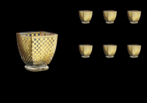 Arezzo B2 ACHG Whisky Glasses 320ml 6pcs in Chessboard Golden Decor (766)