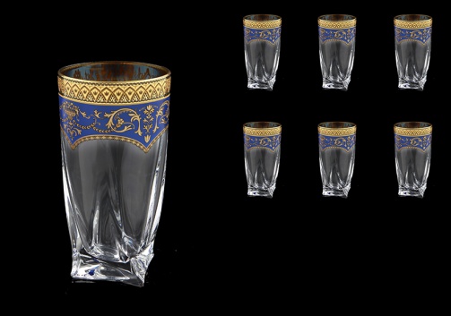 Bohemia Quadro B0 QEGC Water Decanter 350ml 6pcs in Flora´s Empire Gold. Blue D. (23-339)