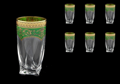 Bohemia Quadro B0 QEGG Water Decanter 350ml 6pcs in Flora´s Empire Gold. Green D. (24-339)