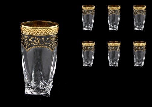 Bohemia Quadro B0 QEGB Water Decanter 350ml 6pcs in Flora´s Empire Gold. Black D. (26-339)