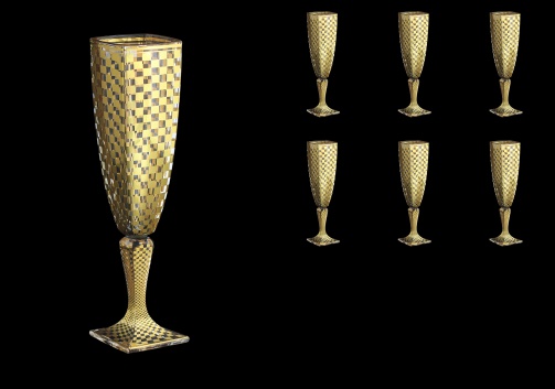 Arezzo CFL ACHG N Champagne Flutes 140ml 6pcs in Chessboard Golden Decor+N (769)