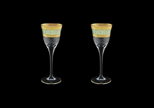 Fiesole C5 FALT Liqueur Glasses 70ml 2pcs in Allegro Gold. Turquoise Light D. (6T-829/2/L)