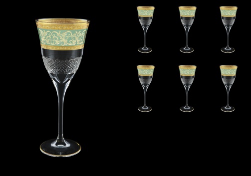 Fiesole C2 FALT Wine Glasses 282ml 6pcs in Allegro Golden Turquoise Light Decor (6T-831/L)