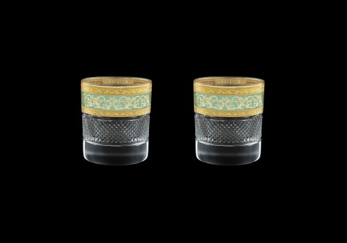 Fiesole B2 FALT Whisky Glasses 290ml 2pcs in Allegro Gold. Turquoise Light D. (6T-833/2/L)