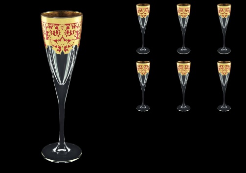 Fusion CFL F0022 Champagne Flutes 170ml 6pcs in Natalia Golden Red Decor (F0022-0110)