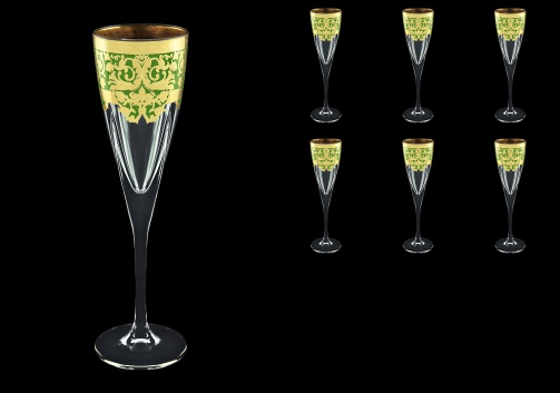 Fusion CFL F0024 Champagne Flutes 170ml 6pcs in Natalia Golden Green Decor (F0024-0110)