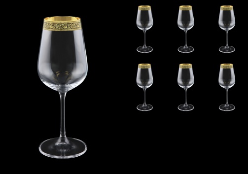 Strix C3 SMGB White Wine Glasses in Lilit Golden Black Decor,360ml, 6pcs (31-2213)