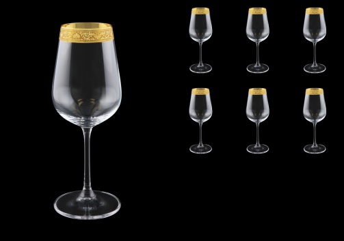 Strix C3 SNGC White Wine Glasses in Romance Golden Classic Decor, 360ml, 6pcs (33-2213)