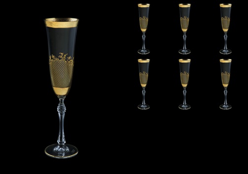 Parus CFL F0070 Champagne Flute 190ml, 6 pcs in Rocco Golden Embossed Decor (F0070-2510-L)