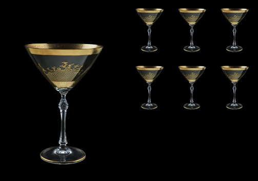 Parus CMT F0070 Martini Glasses 280ml, 6 pcs in Rocco Golden Embossed Decor (F0070-251B-L)